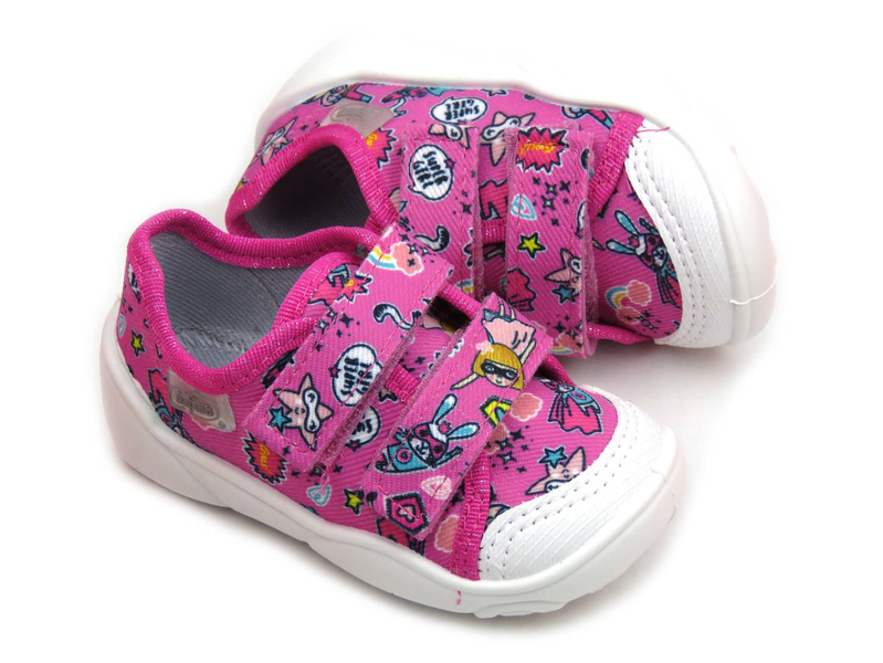 Pantofle, dětské boty na suchý zip - Befado 907P148, růžové s motivem superhrdinů