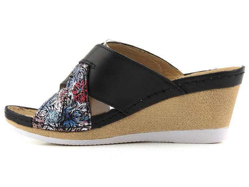 Dámské kožené sandály na klínku - HELIOS Komfort 297, černé