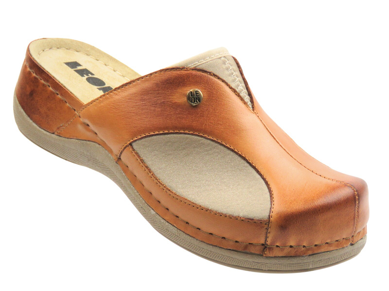 Dámské kožené pantofle hnědé Leon 912