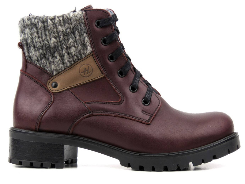 Pevné dámské kozačky se svetrem - Helios Komfort 565, třešeň