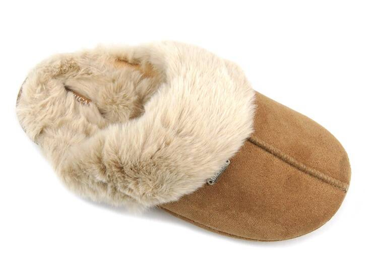 Měkké dámské pantofle s kožíškem - americké SL 04/23, béžové
