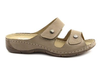 Měkké, pohodlné dámské kožené žabky - HELIOS Komfort 232, béžová