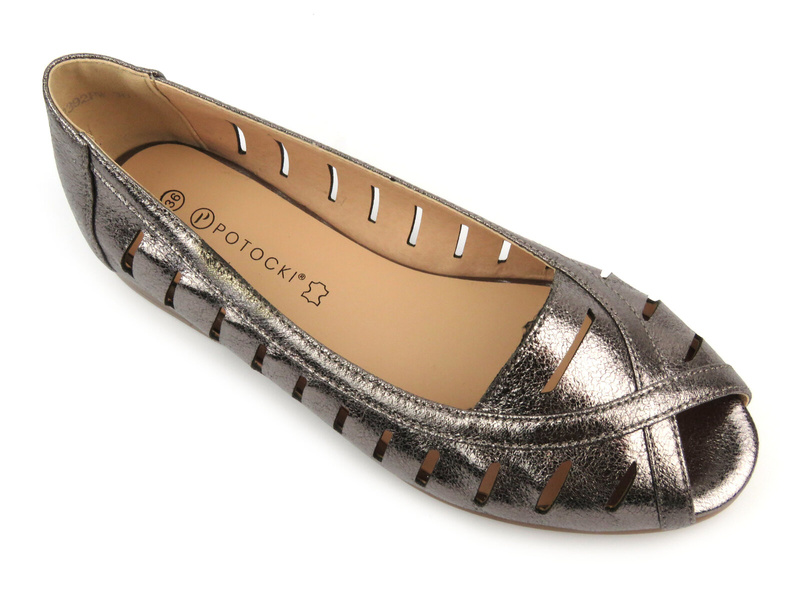 Dámská obuv s otevřenou špičkou - Potocki 24-12392, stříbrná