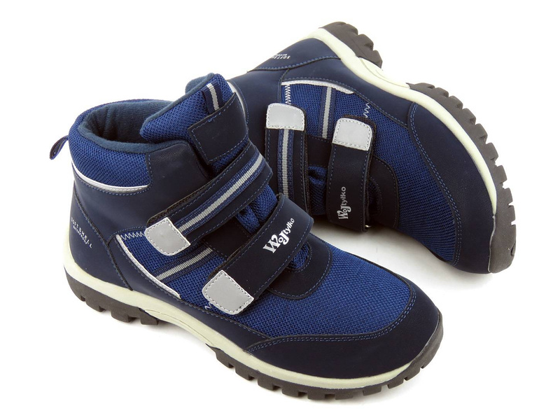 Trekové boty, dětské zimní boty - WOJTYŁKO 21040 Softshell, tmavě modrá