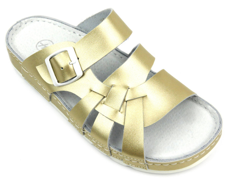 Pohodlné dámské kožené žabky - Helios Comfort 121, zlaté
