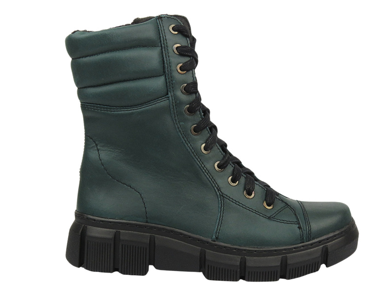 Dámské kožené kozačky s vlnou - HELIOS Comfort 611-2, zelené