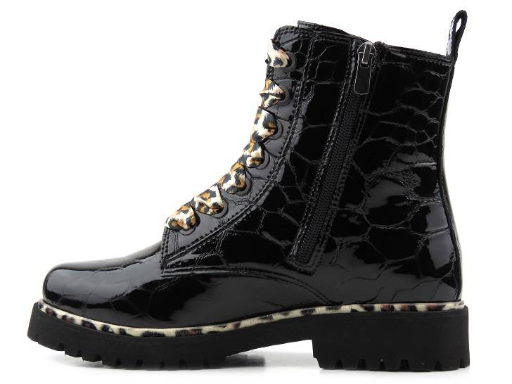 Lakované kotníkové boty, dámské boty s leopardím potiskem - PIAZZA 960035-01, černá