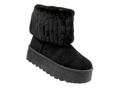 Stylové dámské kotníkové boty s kožešinou News 24BT30‑8020, černé