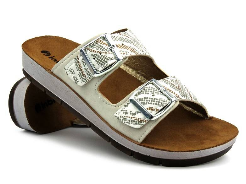 Dámské žabky s leopardím potiskem - INBLU CP-10, béžová a zlatá