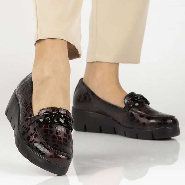 Kožené boty, dámské mokasíny na klínku - Filippo DP4128/23, vínová