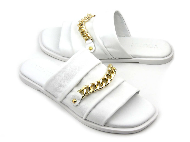 Dámské žabky se zlatým řetízkem - VENEZIA 267040, bílé