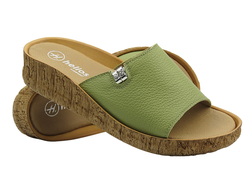 Wygodne, miękkie klapki damskie HELIOS Komfort 130, zielone
