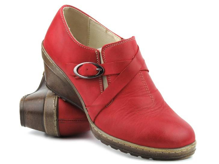 Kožené dámské boty na klínku HELIOS KOMFORT 664, červené