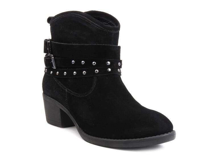 Semišové kotníkové boty, dámské kovbojské boty na stabilním podpatku - Venezia 0448318, černá