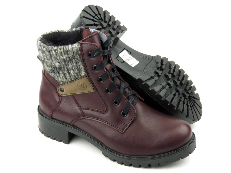 Pevné dámské kozačky se svetrem - Helios Komfort 565, třešeň