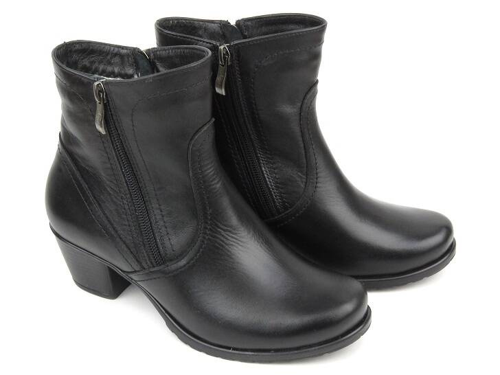 Pohodlné, kožené dámské kotníkové boty zateplené vlnou - Agxbut 0517, černé