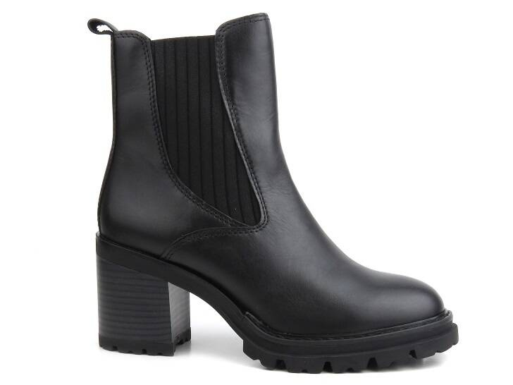 Vysoké, kožené dámské kotníkové boty - MARCO TOZZI 2-25828-41, černé