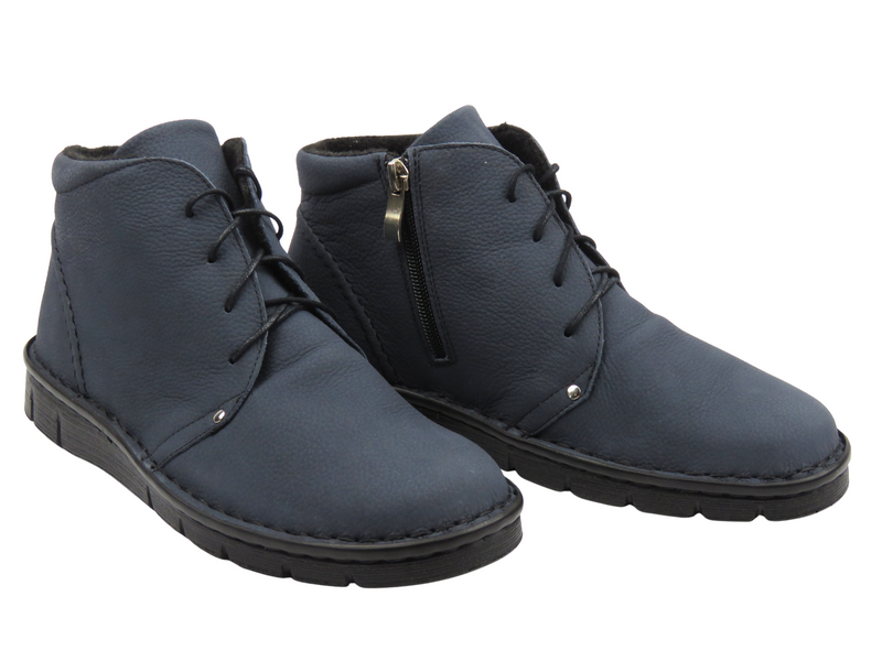 Dámské barefoot kožené minimalistické kotníkové boty tmavě modré Nika Komfort 838