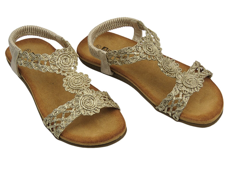 Dámské sandály na ploché podrážce nazouvací zlaté Artiker 56C1281