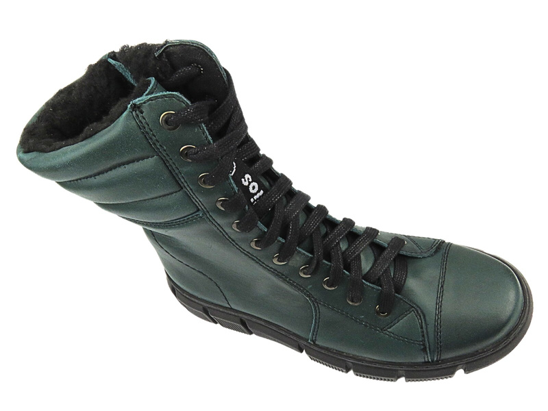 Dámské kožené kozačky s vlnou - HELIOS Comfort 611-2, zelené