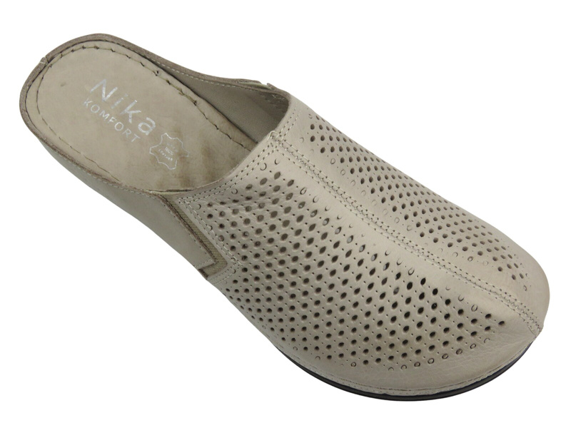 Kožené dámské žabky na klínu – Nika Komfort H-164, šedé, nazouvací