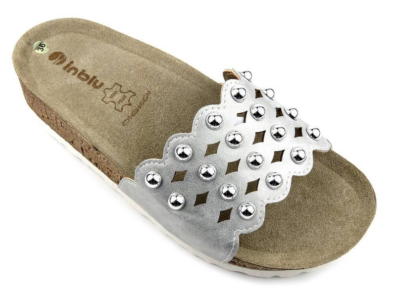 Dámské žabky se stříbrnými kuličkami - INBLU NM-23, stříbrné