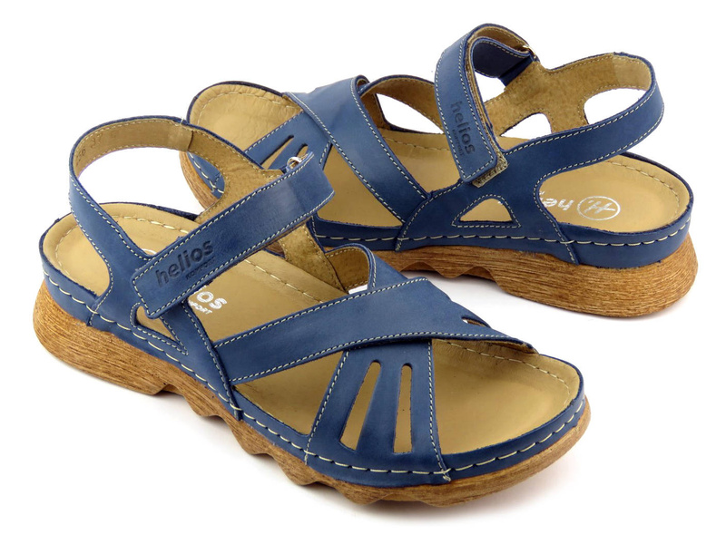 Dámské sandály s dřevěnou podrážkou - HELIOS Komfort 256, tmavě modrá