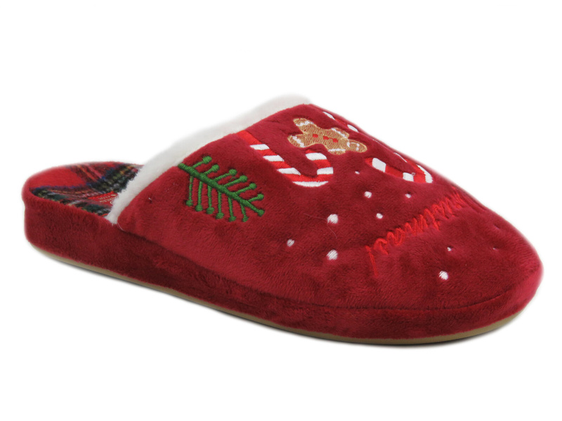 Teplé, vánoční dámské pantofle - American Club SL12/23, červené