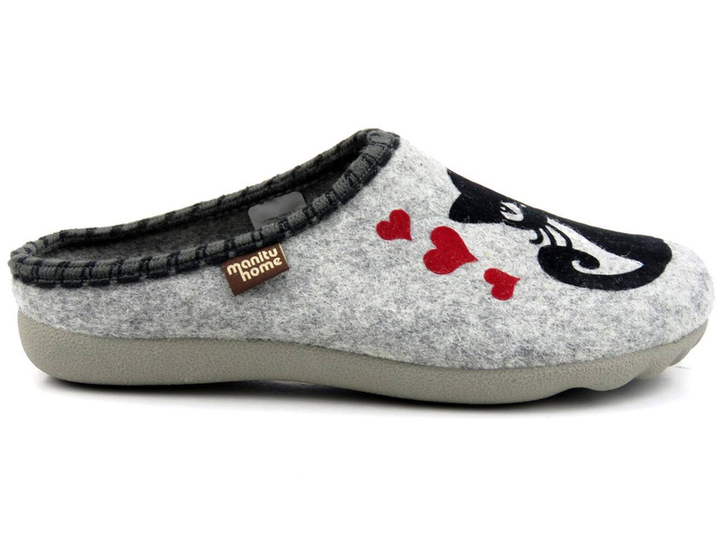 Lehké, plstěné dámské pantofle s koťátkem - MANITU 320032-91, šedé