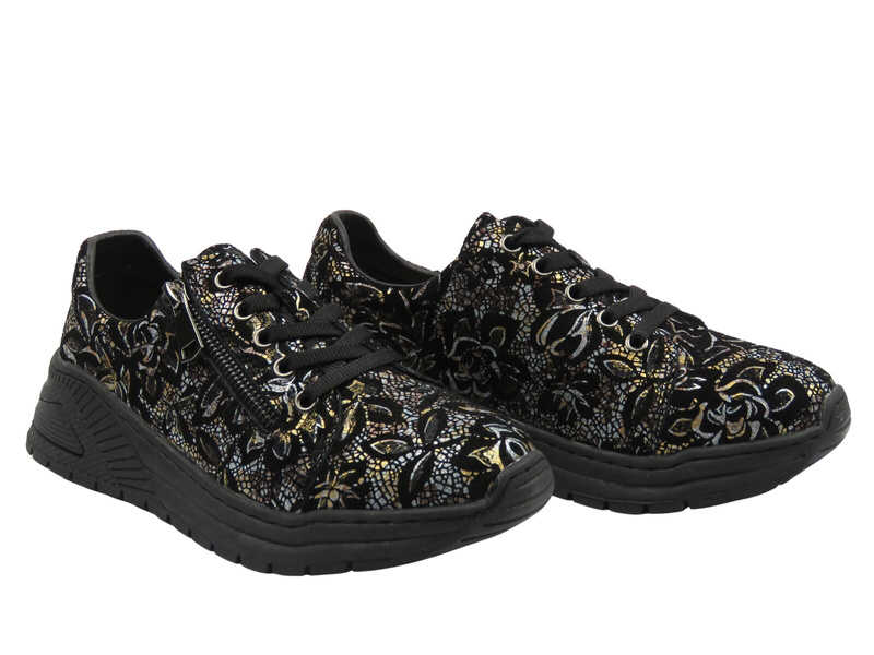 Dámské kožené polobotky černo-zlaté Nika Komfort H-233