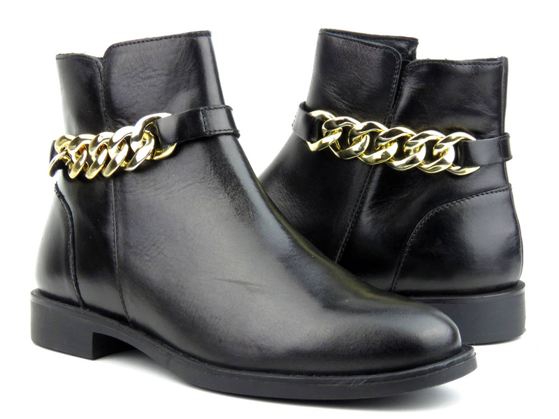Dámské ploché kotníkové boty zdobené řetízkem - VENEZIA 7735638 SIER NER, černá