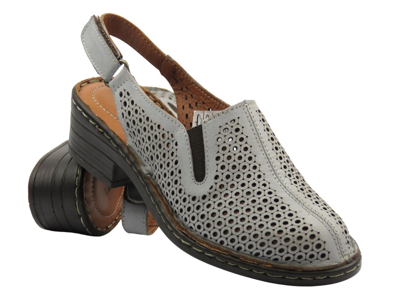 Dámské kožené sandály na podpatku - Comfortabel 720035-09, šedé