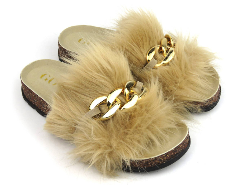 Dámské pantofle se svrškem z přírodních štětin - GOE JJ2N7004, béžové