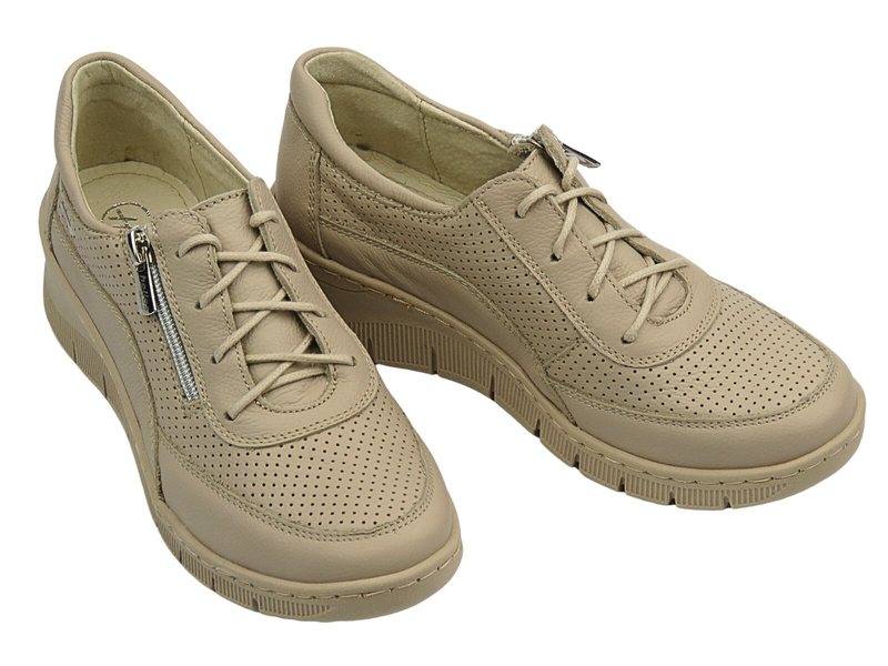 Kožené polobotky, dámské tenisky – Helios 427, ecru