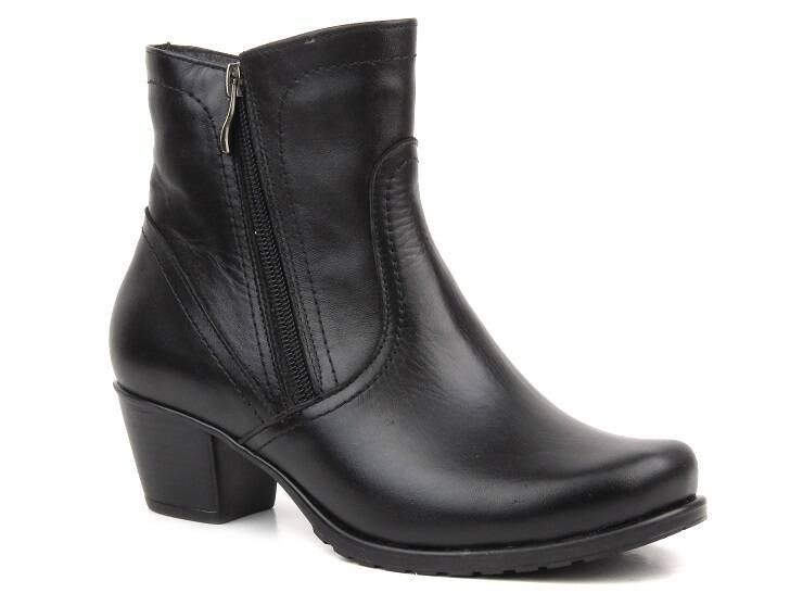 Pohodlné, kožené dámské kotníkové boty zateplené vlnou - Agxbut 0517, černé