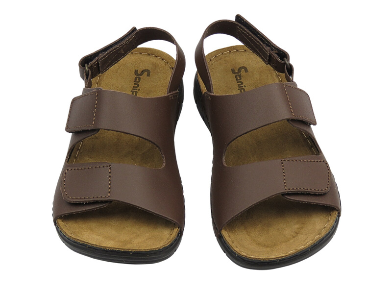 Pánské sandály na suchý zip tmavě hnědé Sanipur DT-04