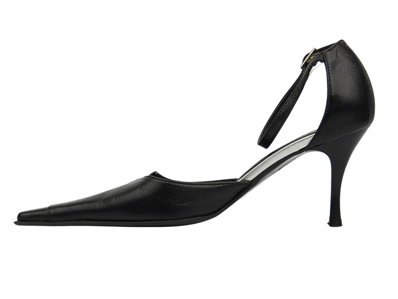 Dámské lodičky na podpatku z kůže, černé, ELDA 125