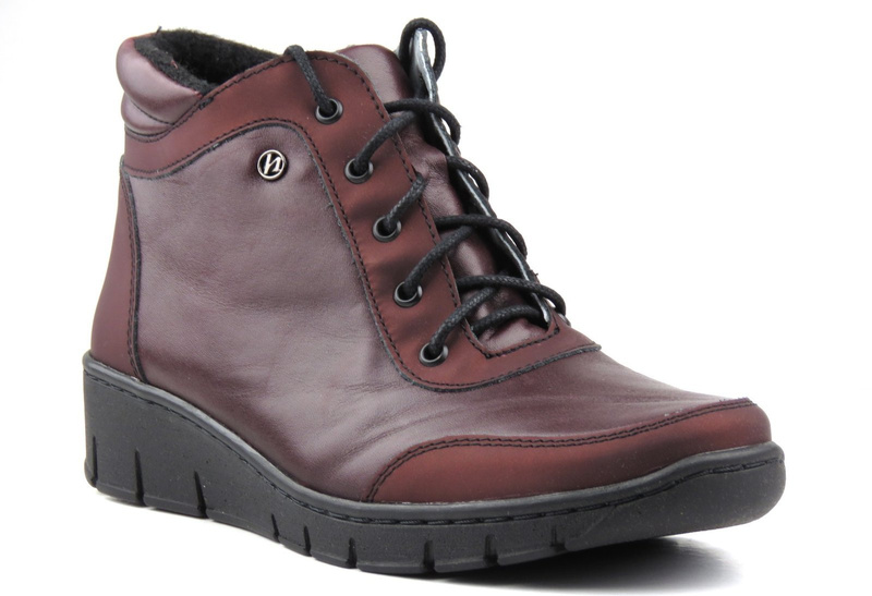 Dámské kožené kozačky ve sportovním stylu - Helios Komfort 531, vínová