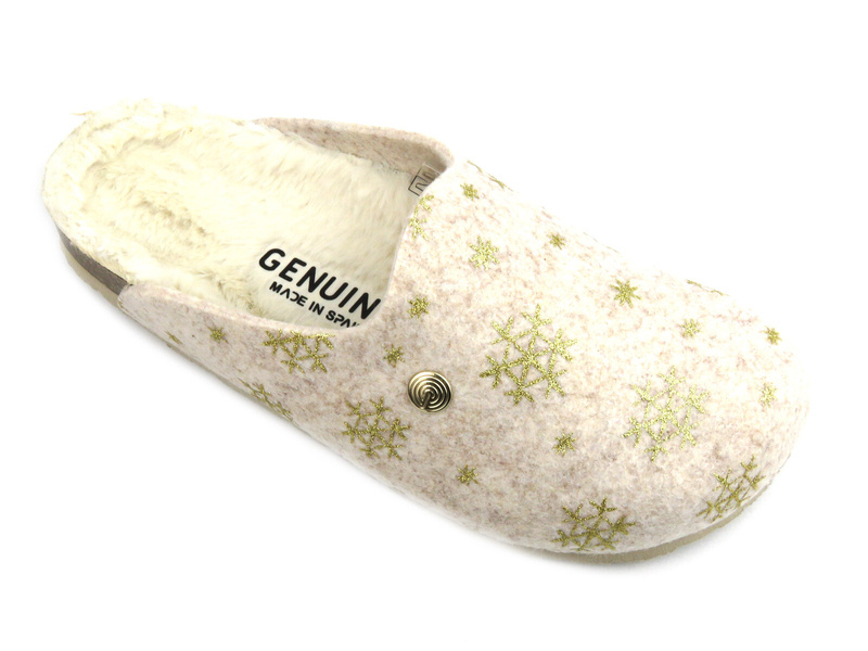 Teplé dámské pantofle s kožíškem uvnitř - GENUINS G104475, béžové a zlaté