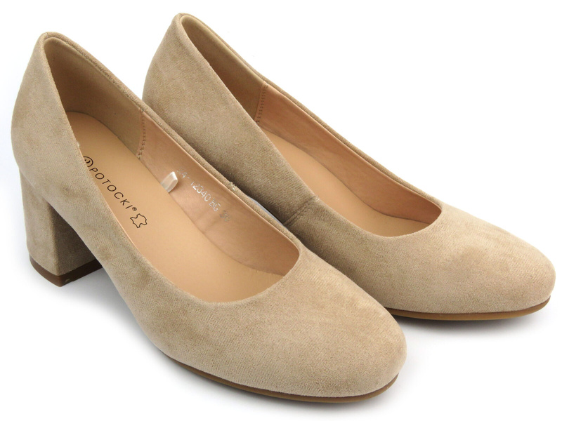 Elegantní dámská obuv na špalku - Potocki 24-12340, béžová