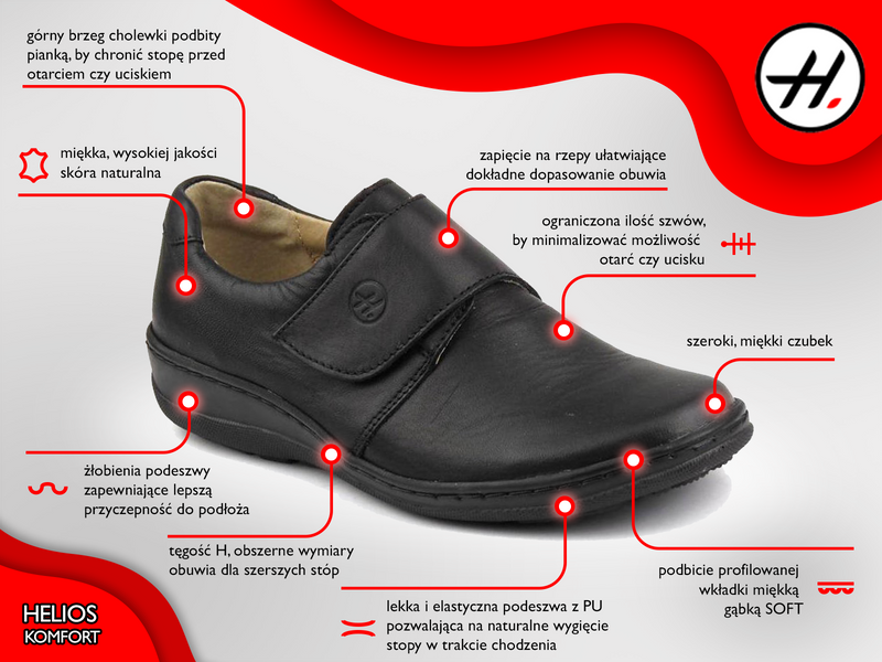 Pohodlná dámská obuv se širším svrškem - HELIOS Komfort 382-2, černá