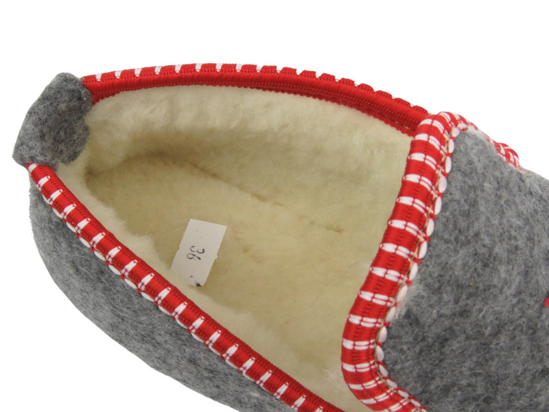 Dámské zimní pantofle s vlnou - Pawlikowski 082, šedo-červené, nazouvací