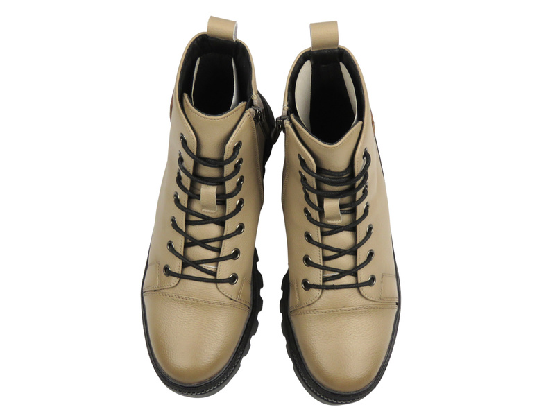 Dámské kožené kotníkové boty khaki Cambell 25-19370