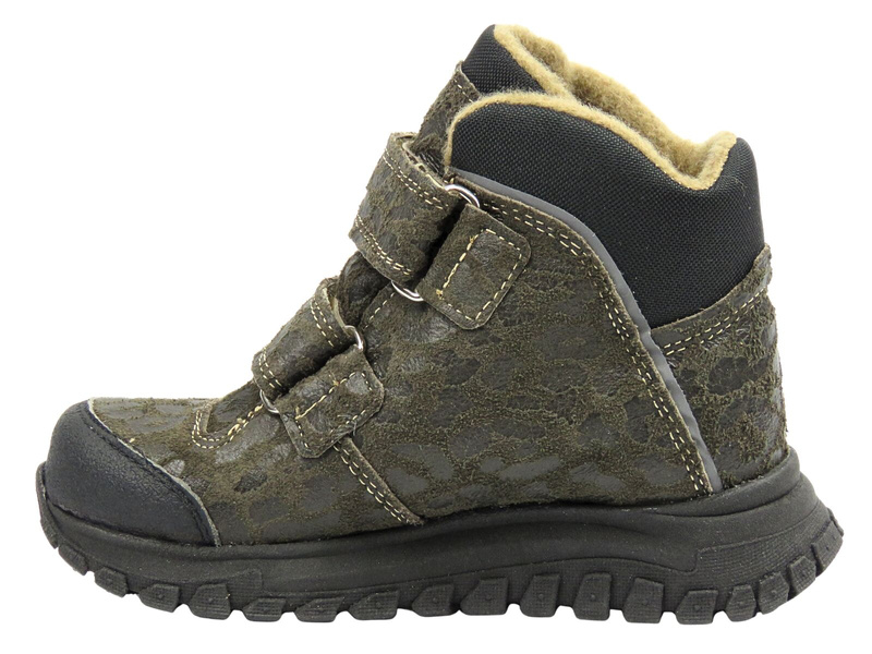 Dětské kožené kotníkové boty Jamet 2218, zelené s leopardím vzorem