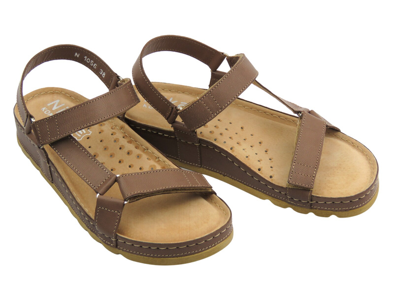 Kožené dámské sandály hnědé Nika Komfort 1056
