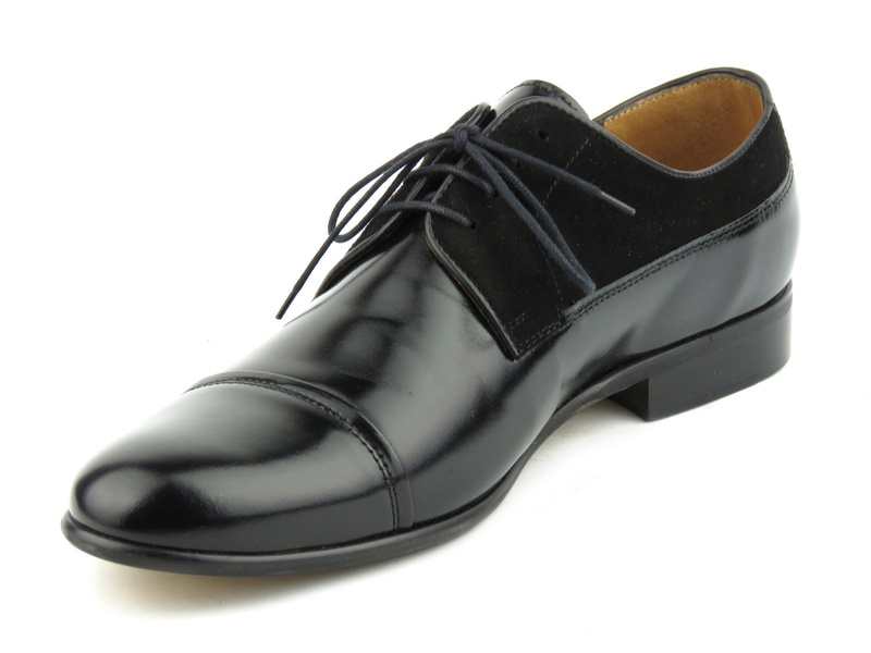 Kožená pánská společenská obuv vyrobená ze dvou druhů kůže - Conhpol 6066, černá