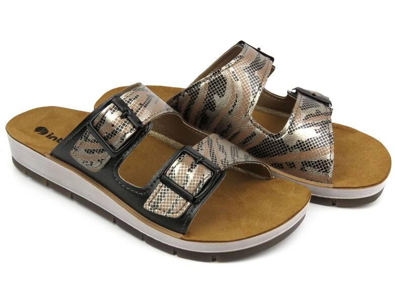 Dámské žabky s leopardím potiskem - INBLU CP-10, béžová a zlatá