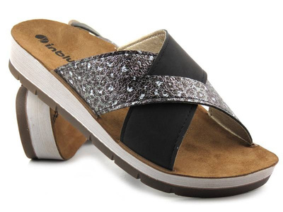 Dámské žabky s leopardím potiskem - Inblu CP-09, černé