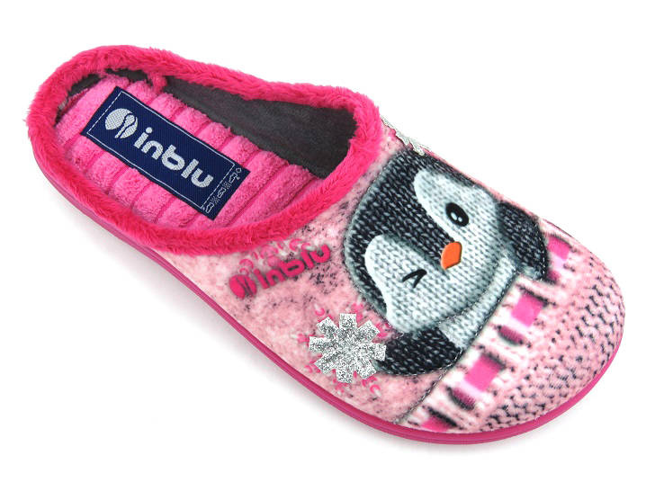 Dámské a mládežnické pantofle s měkkou vsadkou - INBLU EC-81, růžové s tučňákem