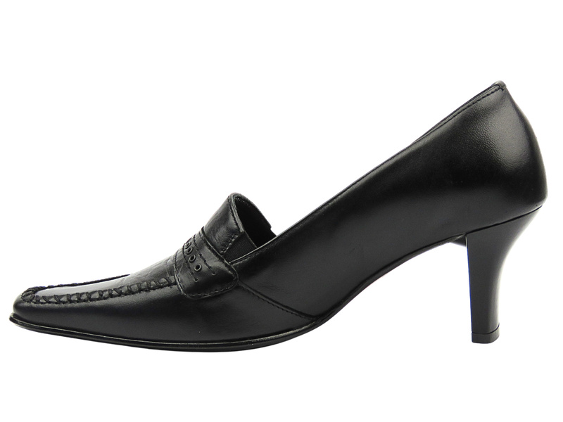 Kožené lodičky na nízkém podpatku - NATALII 136, černé